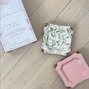 Sweet Laurel Floral & Pink Square Dessert Plates - Set